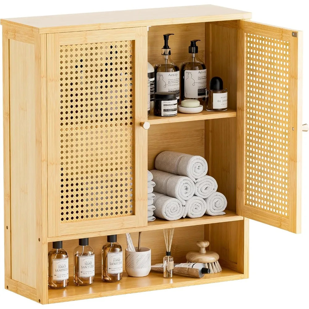 Bathroom Wall Mounted Rattan Cabinet