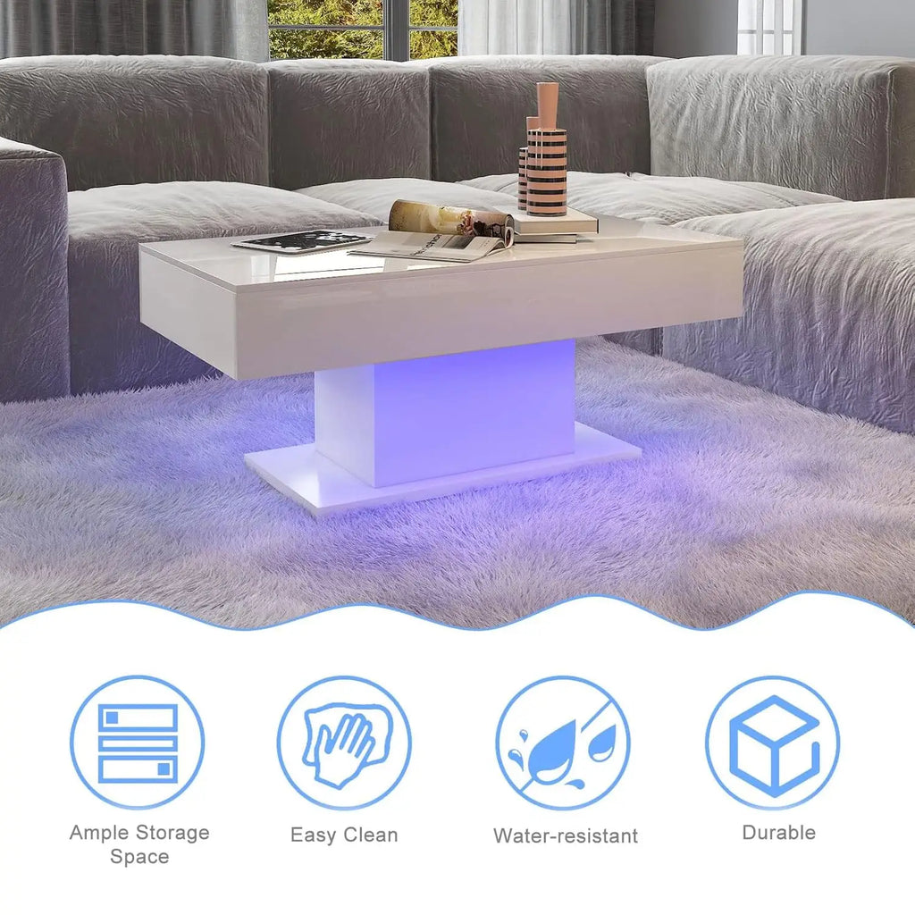 Rectangular LED Coffee Table, 16 Colors Lights, Modern Wood, Living Room Dining Reception, Customized