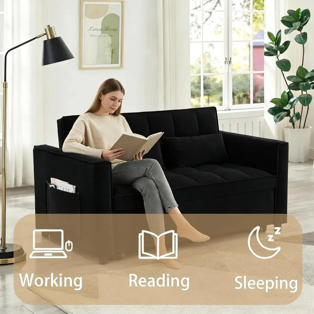 3-in-1 Velvet Sleeper Sofa Bed