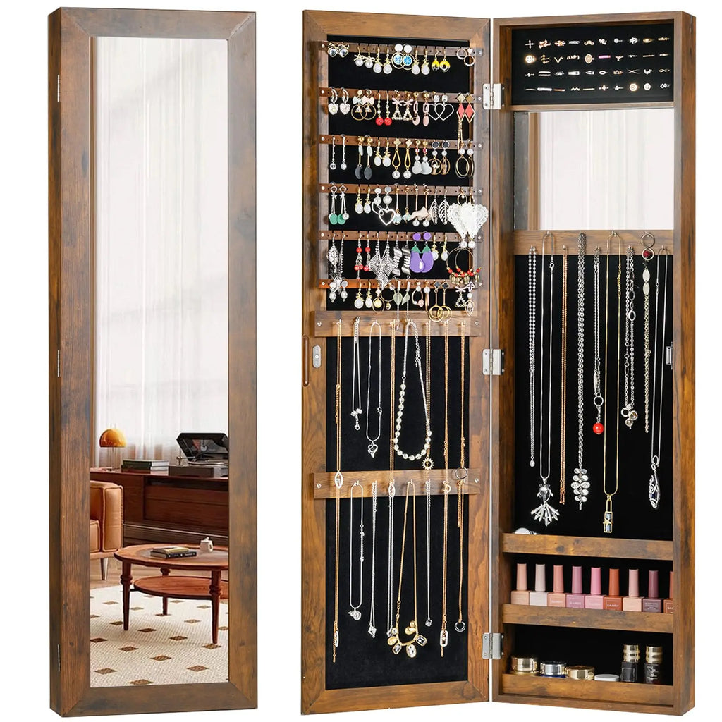Wall Mounted or Over the Door Jewelry Cabinet with Full Length Mirror