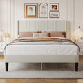 Upholstered Platform Bed Frame with Modern Wingback Headboard