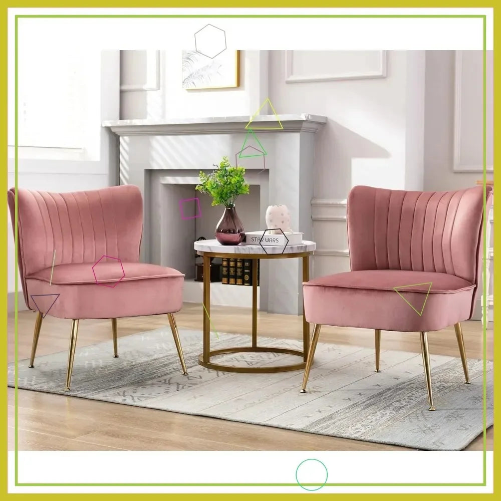 Pink Mid-Century Modern Armless Velvet Accent Chairs(Set of 2)