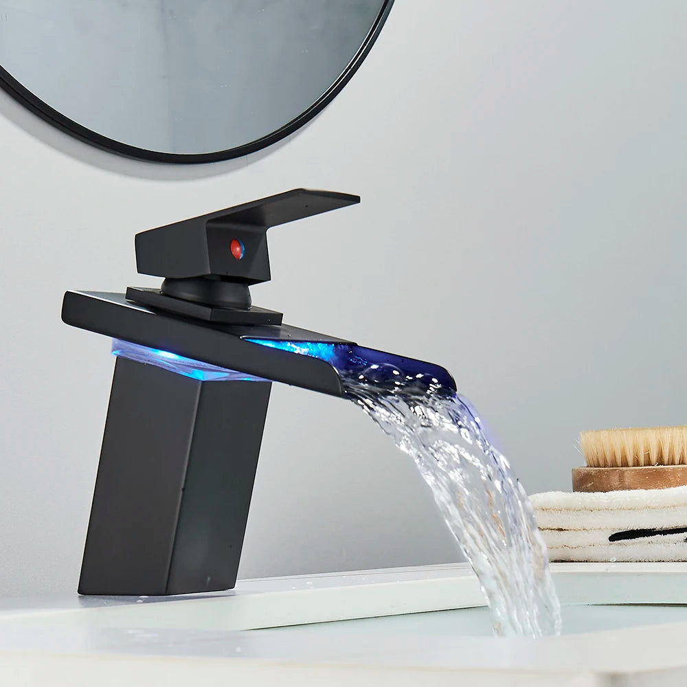 LED Color Changing Waterfall Sink Faucet