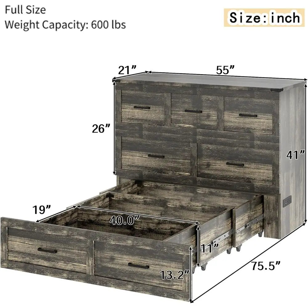 Rustic Gray Multi-Functional Murphy Bed Cabinet