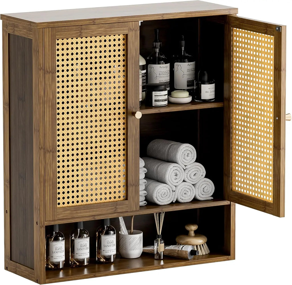 Bathroom Wall Mounted Rattan Cabinet