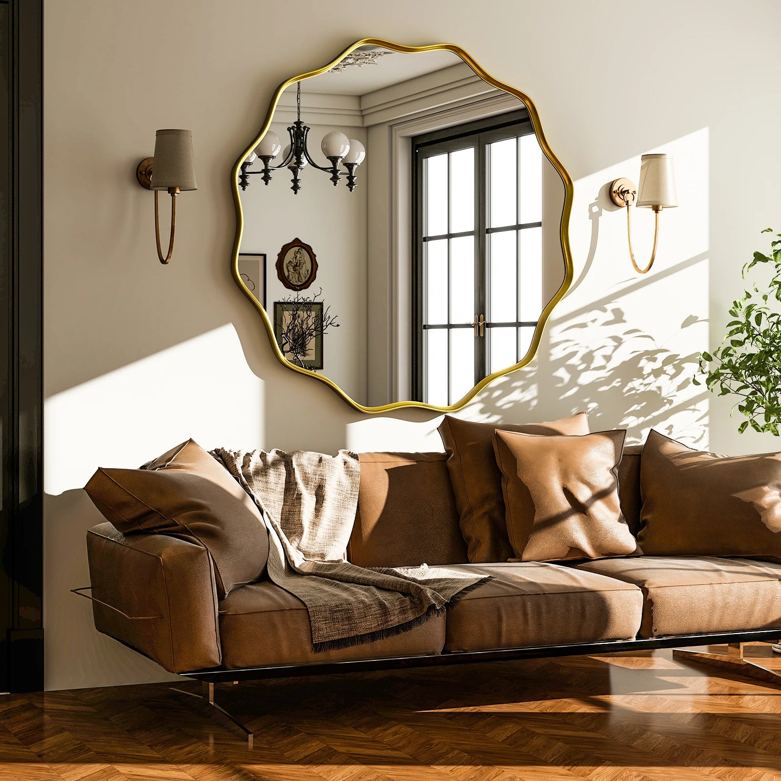 Round Decorative Wall Mirror with Deep Frame