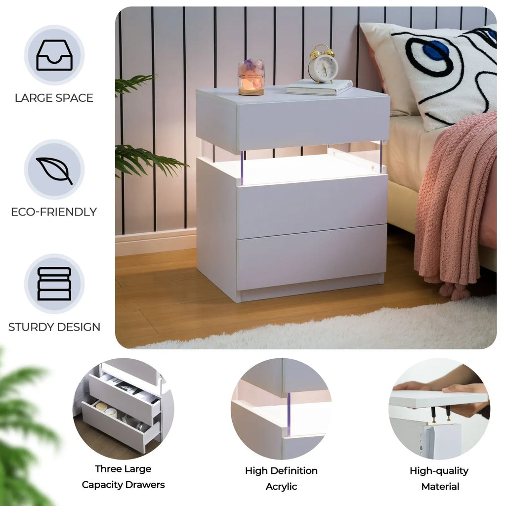 Bedside Tables (Set of 2) with LED Lighting