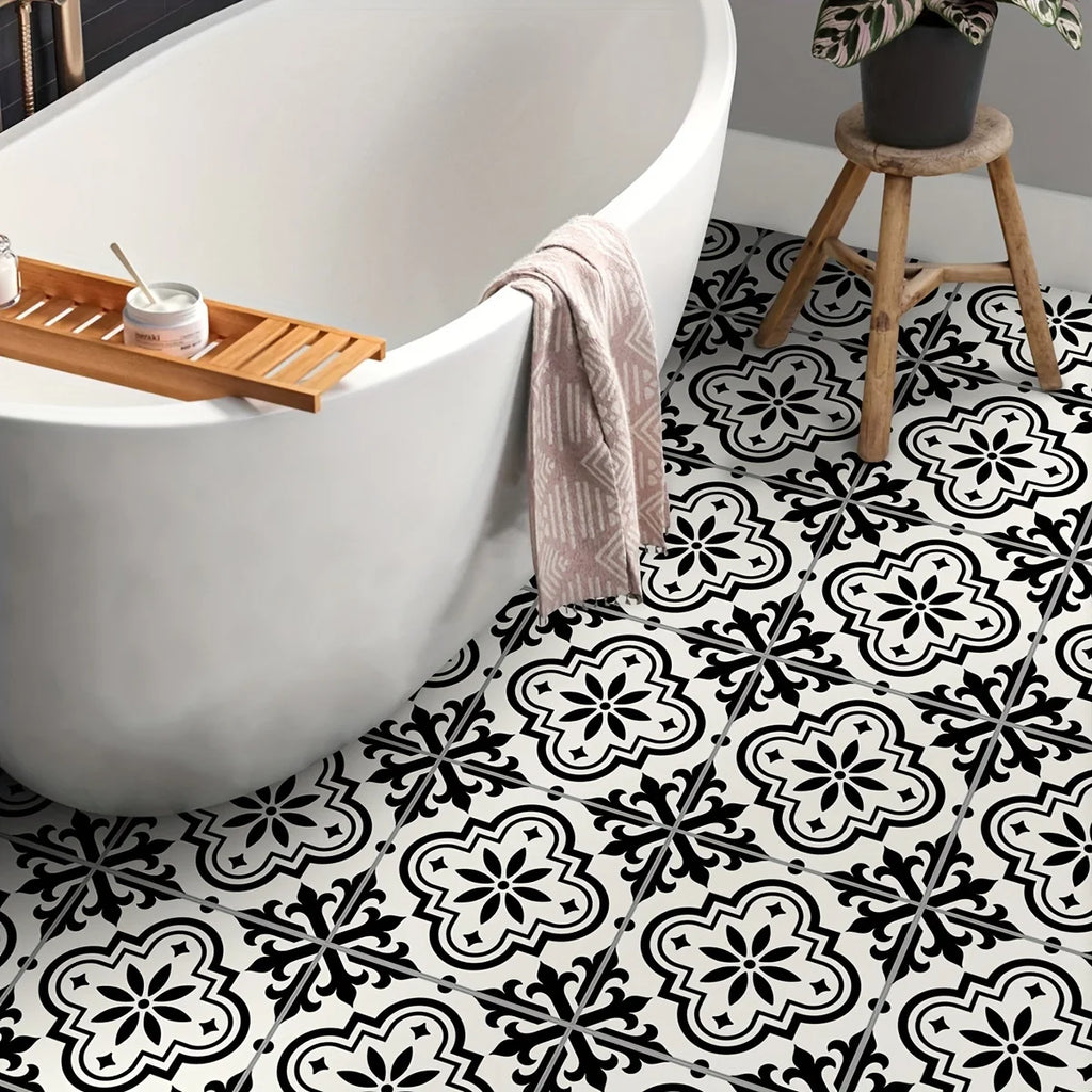 Moroccan style black and white pattern floor sticker (12 pcs)