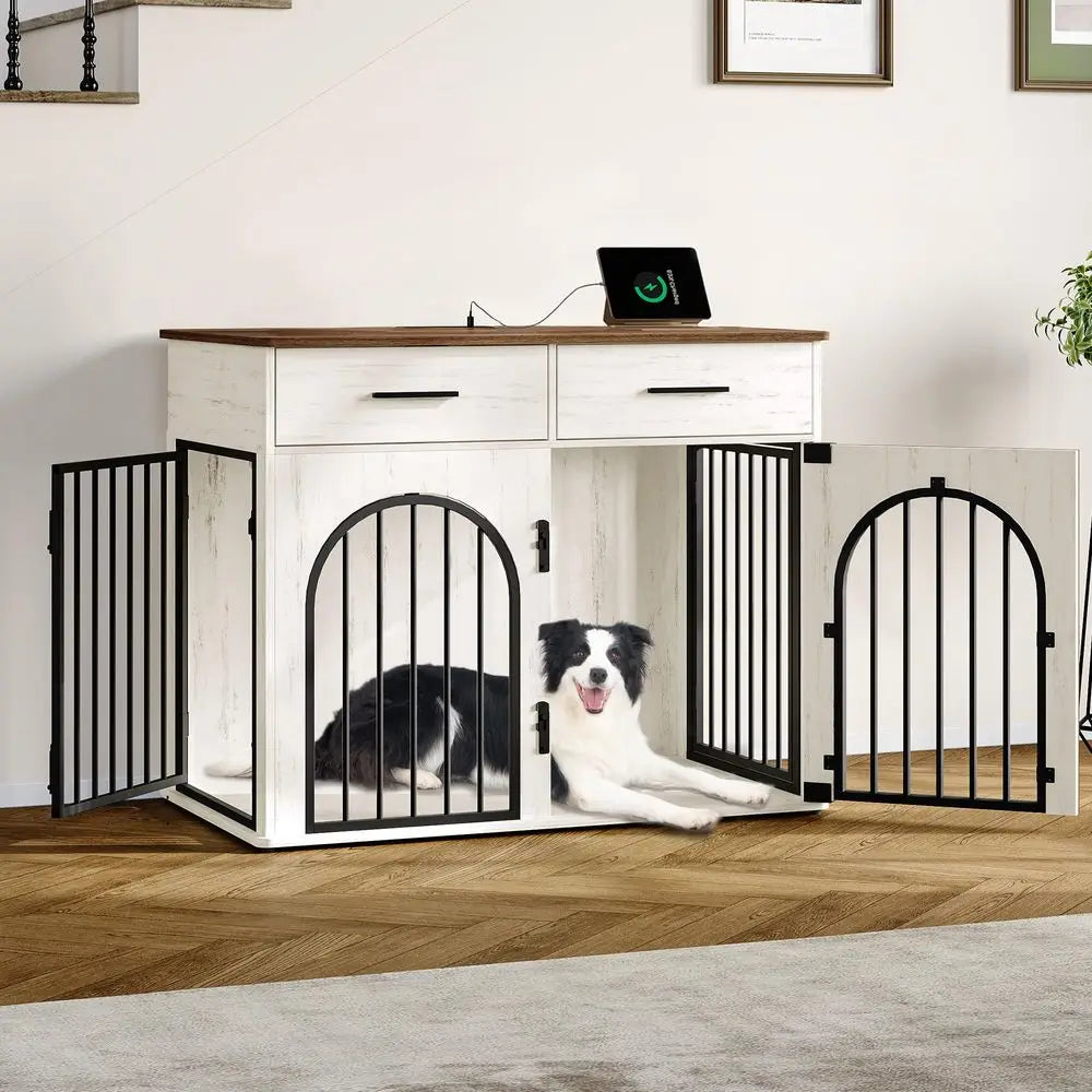 Large Dog Crate Furniture with 2 Storage Drawers