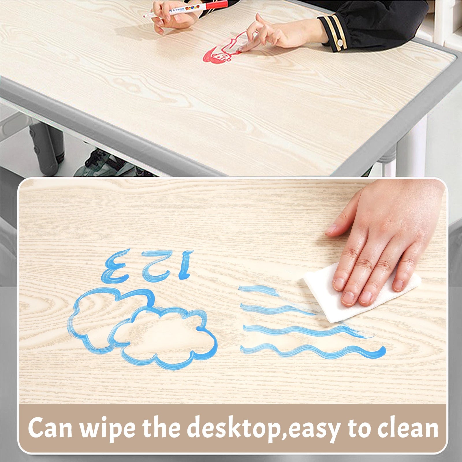 Adjustable Height Desk with Graffiti Desktop with 6 Seats