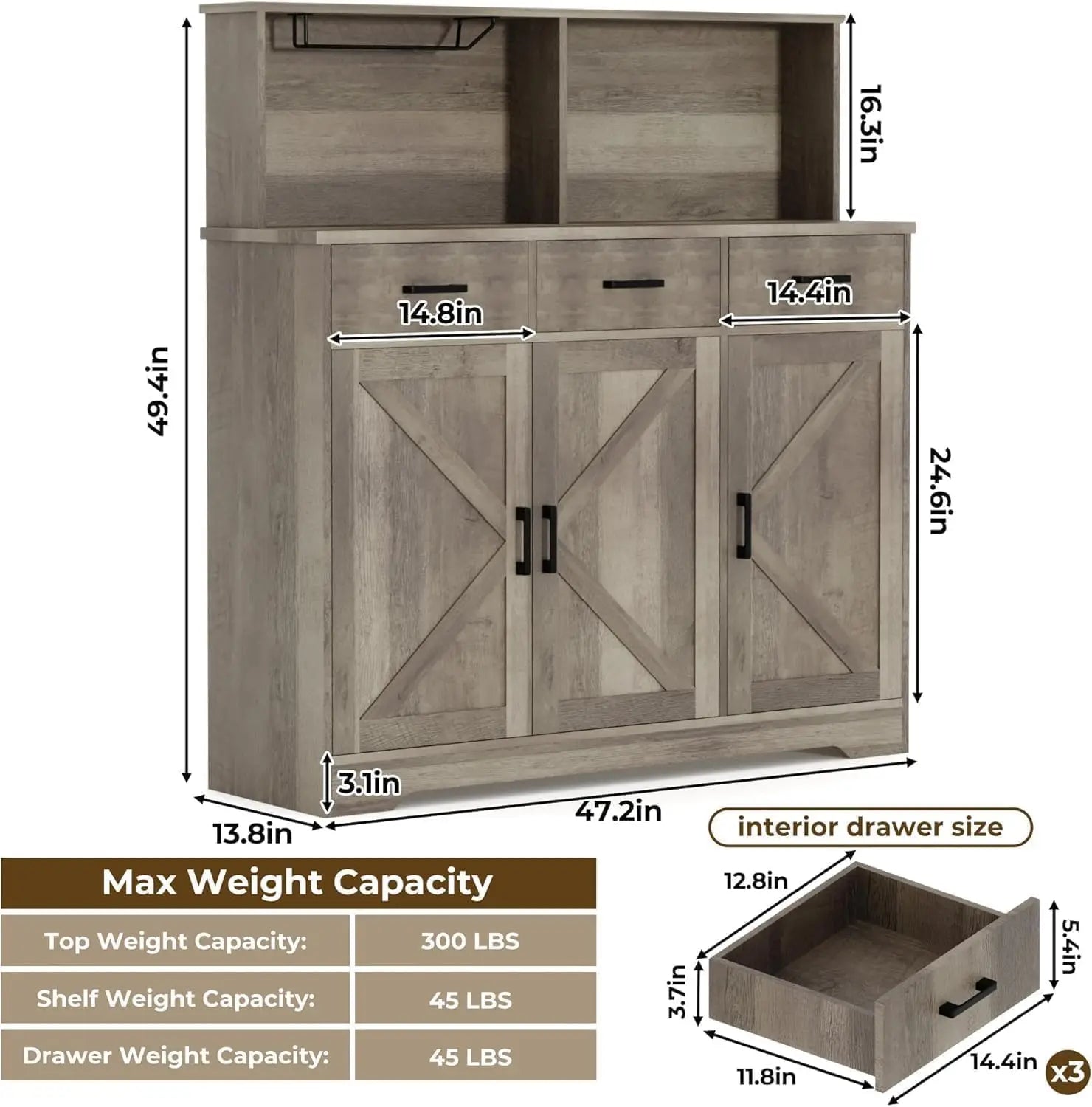 Farmhouse Sideboard Buffet with Barn Doors