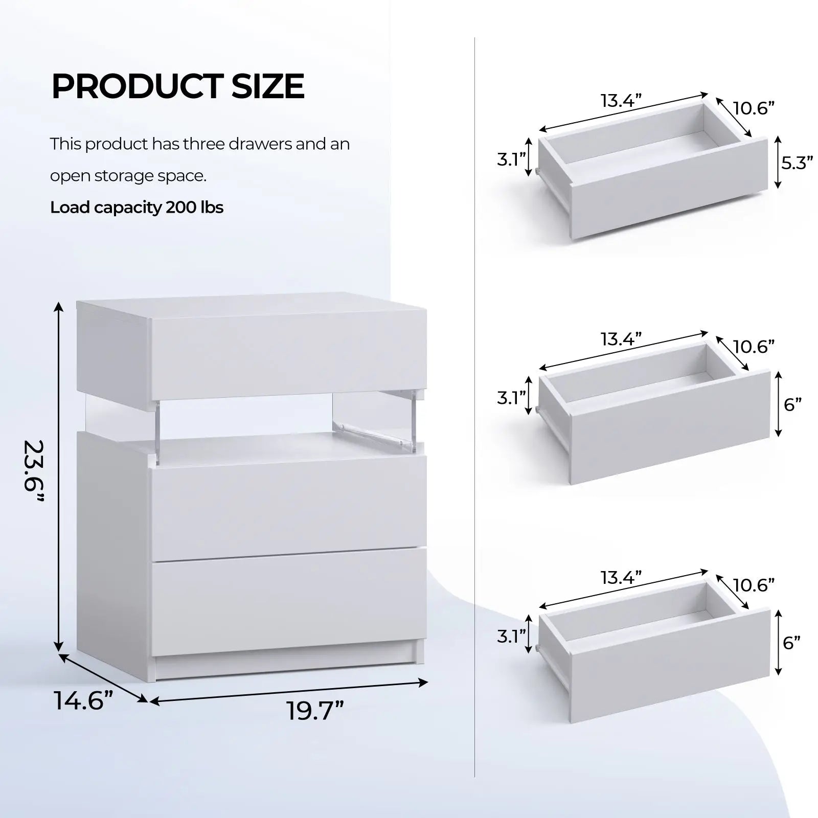 Bedside Tables (Set of 2) with LED Lighting