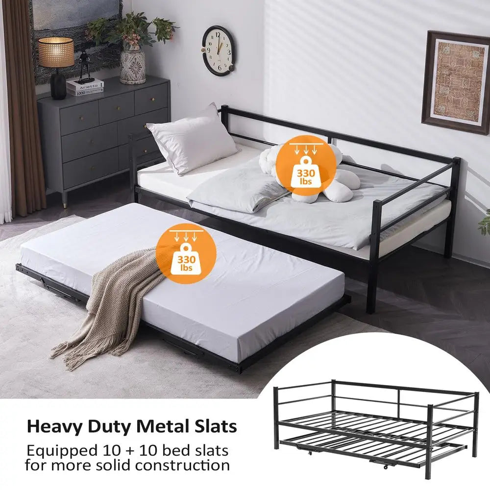 Heavy Duty Metal Twin Daybed with Pop Up Trundle