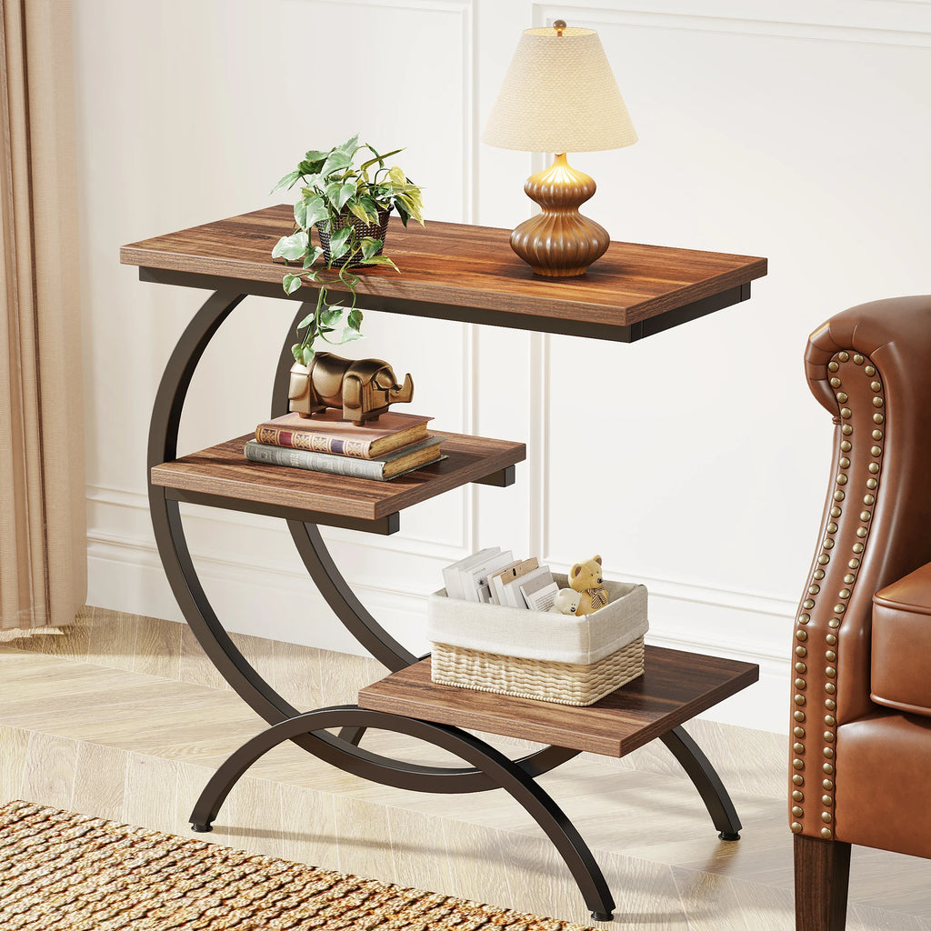 Industrial C-Shaped End Table