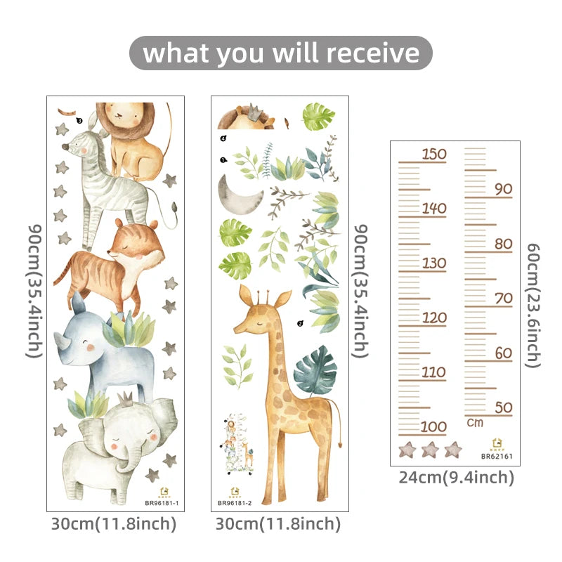 3PC Cartoon Animal Height Ruler Wall Stickers