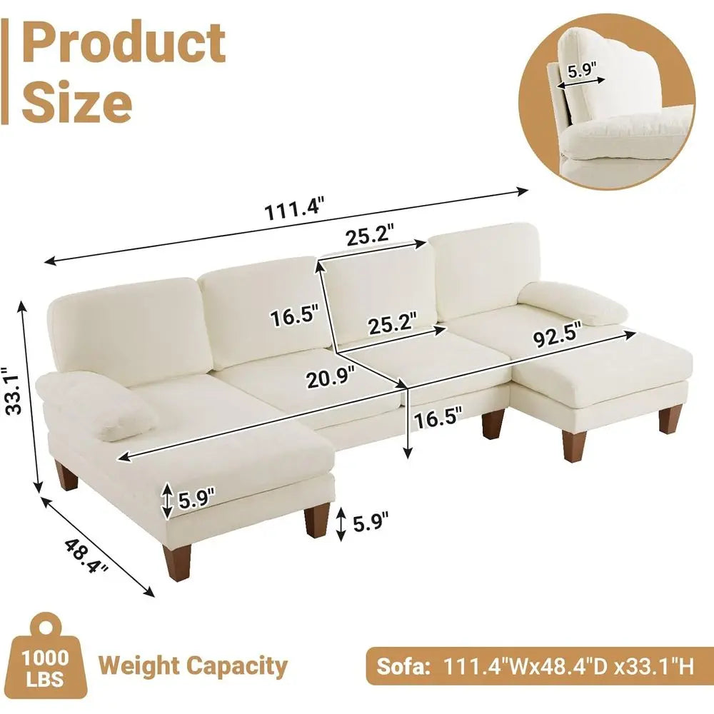 110" Sectional Couch with Double Chaise