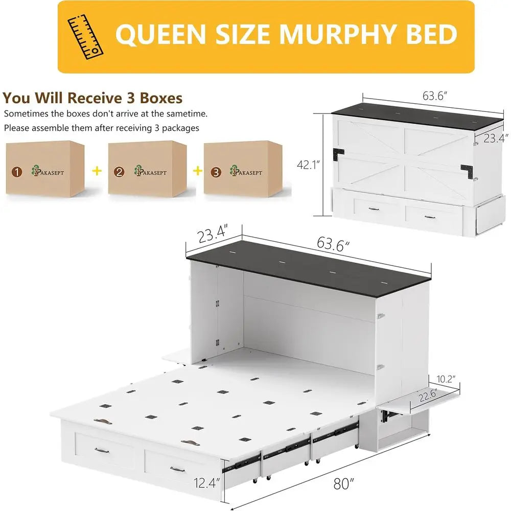Queen Sized Murphy Cabinet Bed with Storage and Charging Station