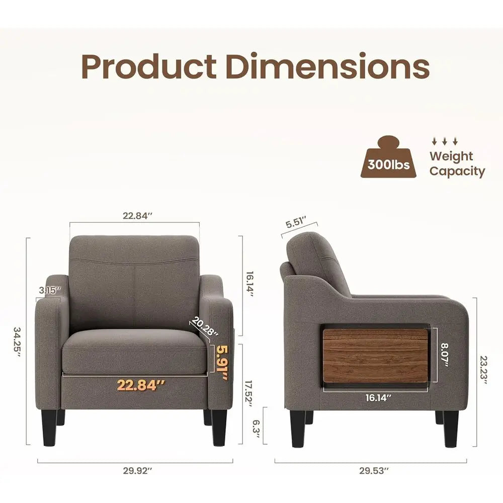 Upholstered Armchair with Wooden Side Table