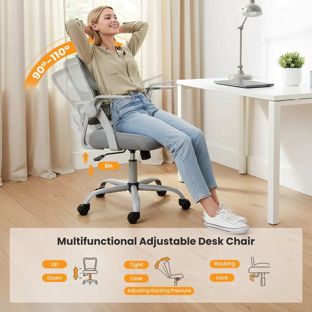 Ergonomic Office Desk Chair with Mid Back Lumbar Support and Flip-up Armrest