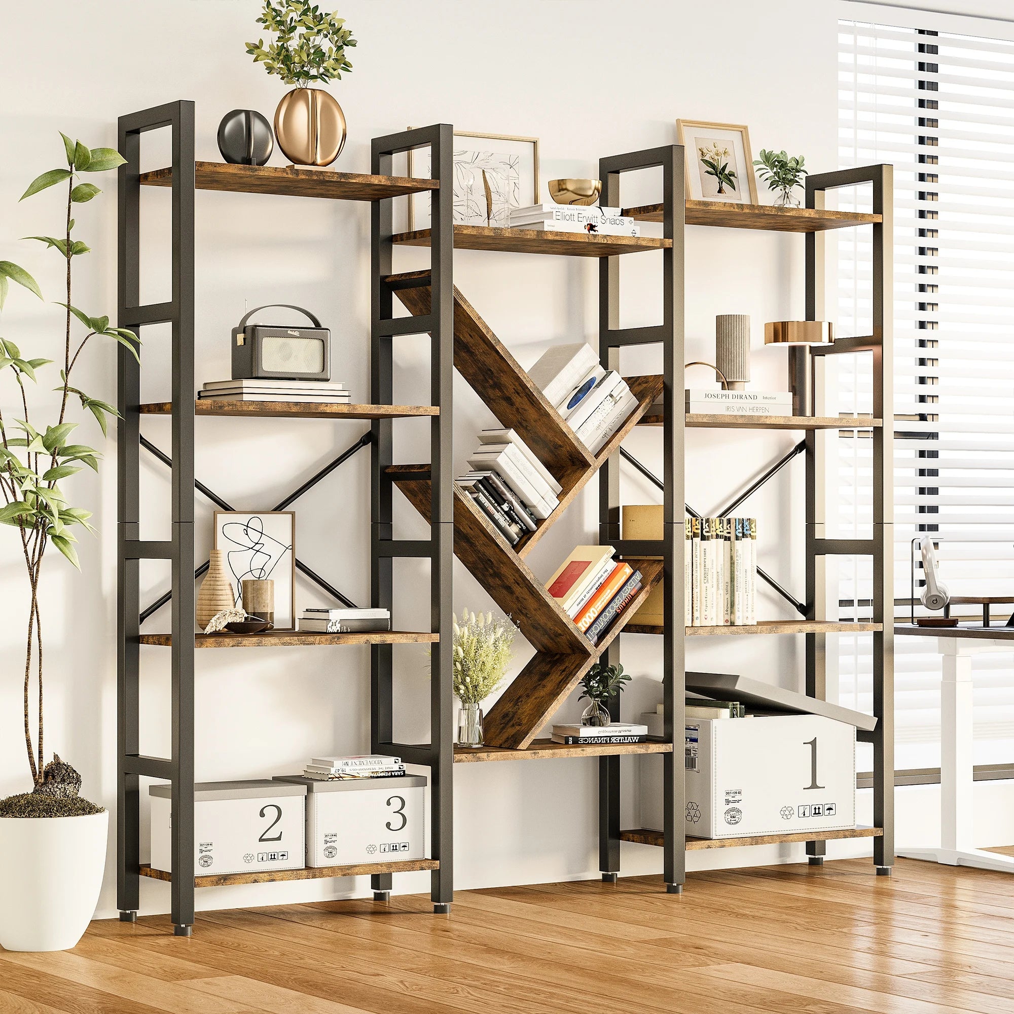 Modern 4-Tier Large Wooden Bookcase