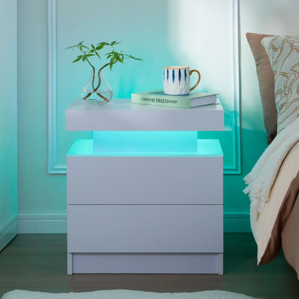 Set of 2 Nightstands with LED Lights