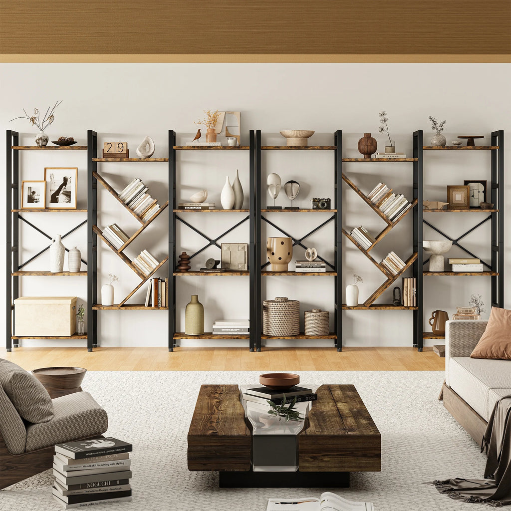 Modern 4-Tier Large Wooden Bookcase