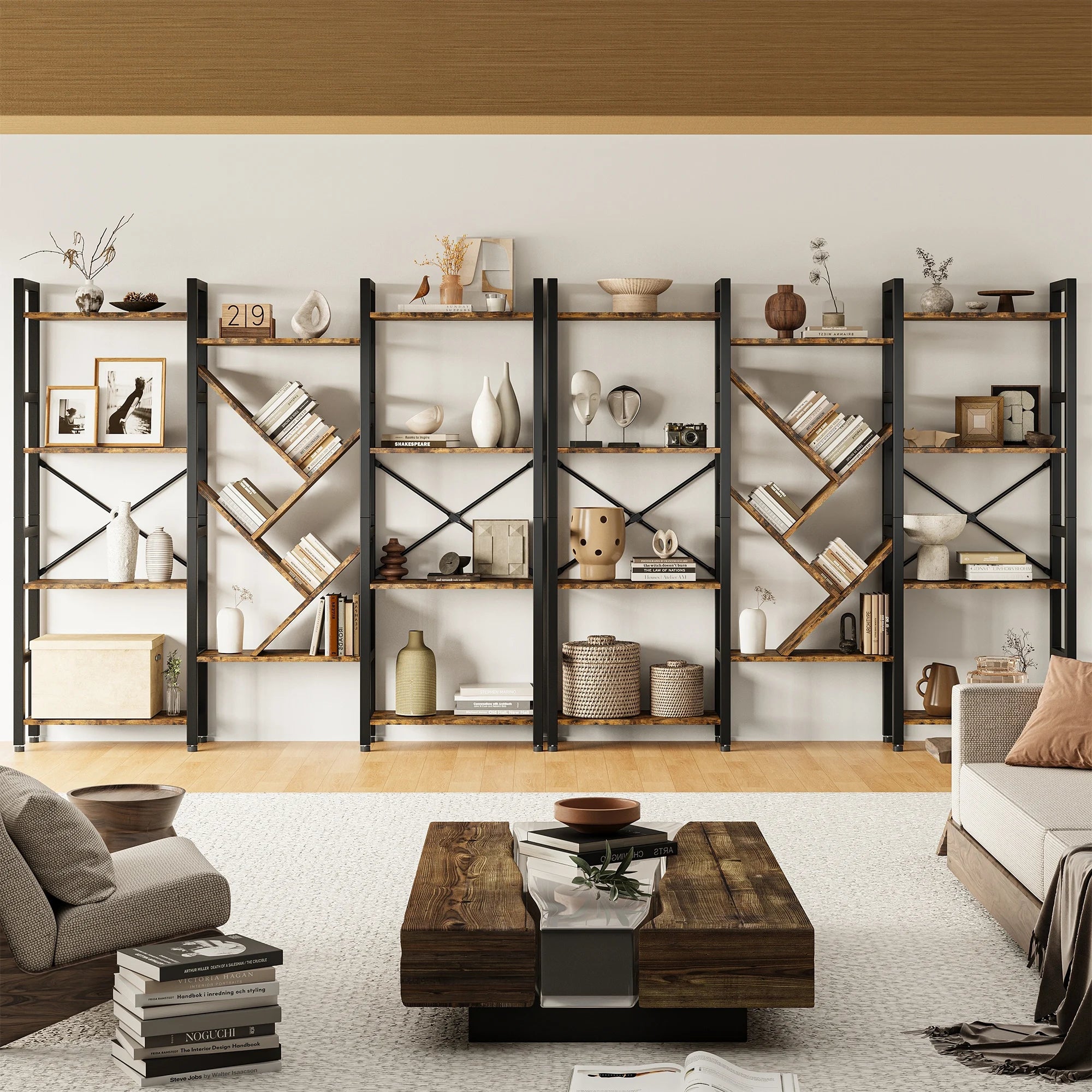 Modern 4-Tier Large Wooden Bookcase