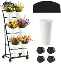 3 Tier Mobile Flower Display Stand with 6 Plastic Flower Buckets