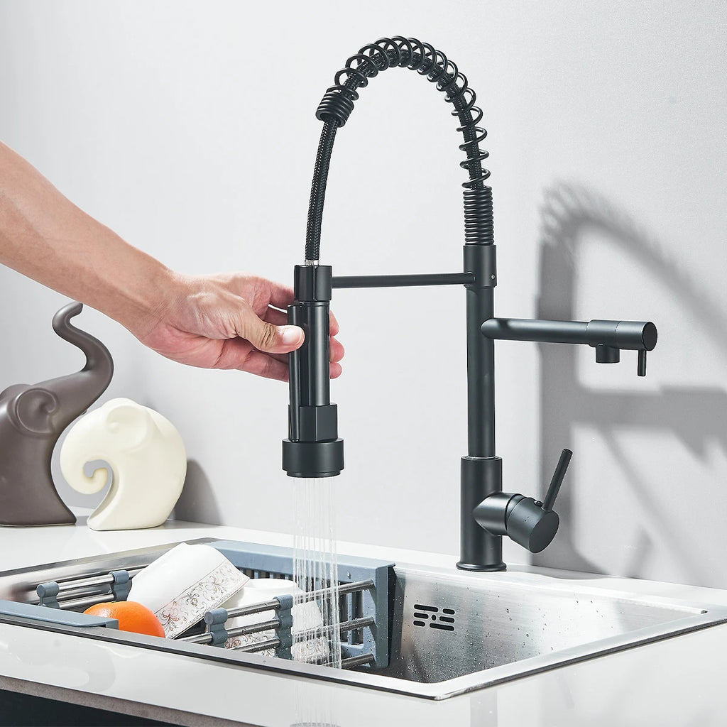 Pull Down Kitchen Faucet with Dual Spout