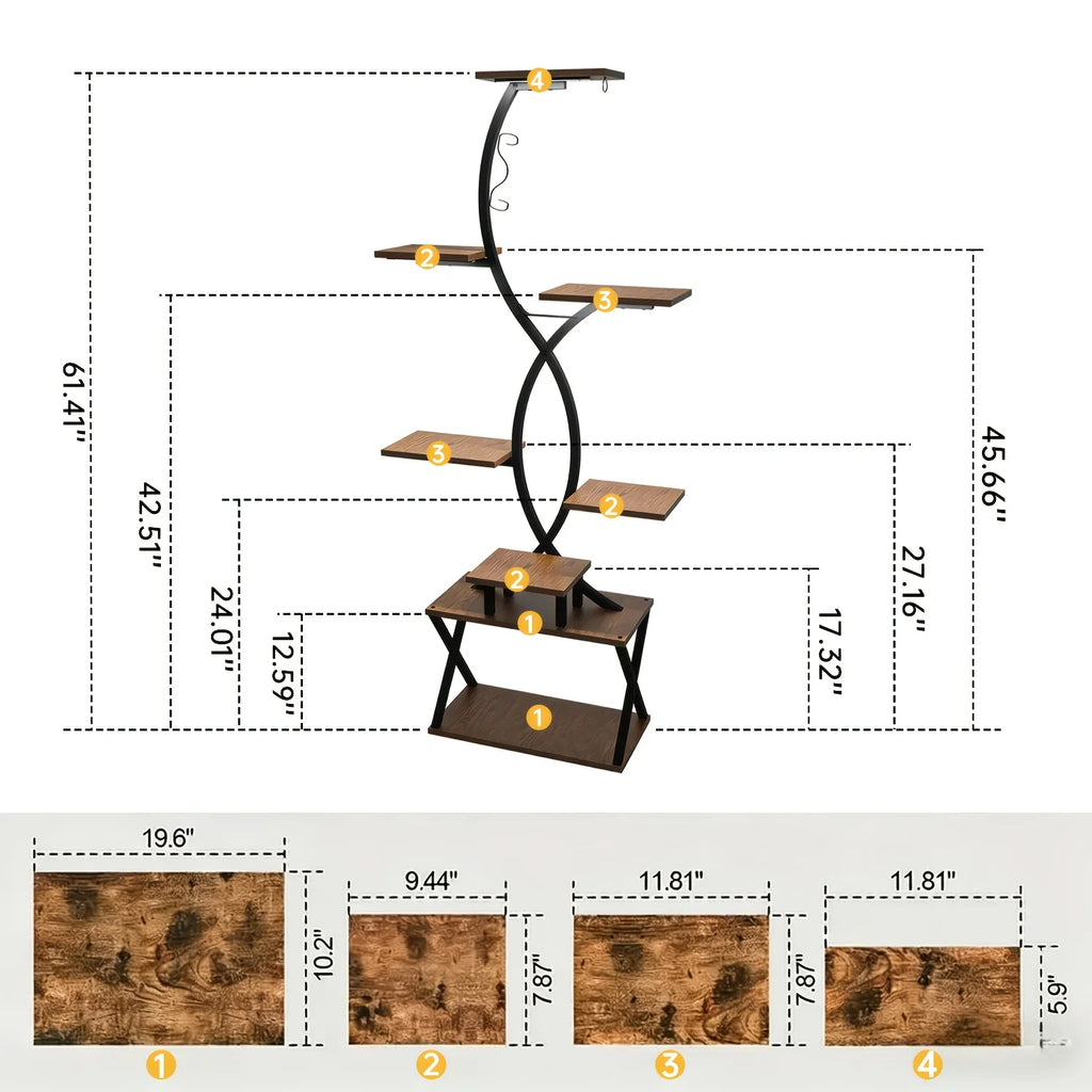 8-Tier S-Shaped Metal Plant Stand with Grow Lights