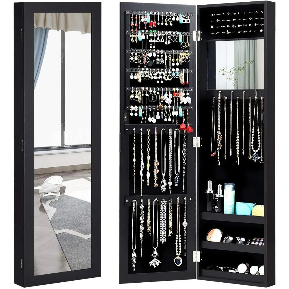 Wall Mounted or Over the Door Jewelry Cabinet with Full Length Mirror