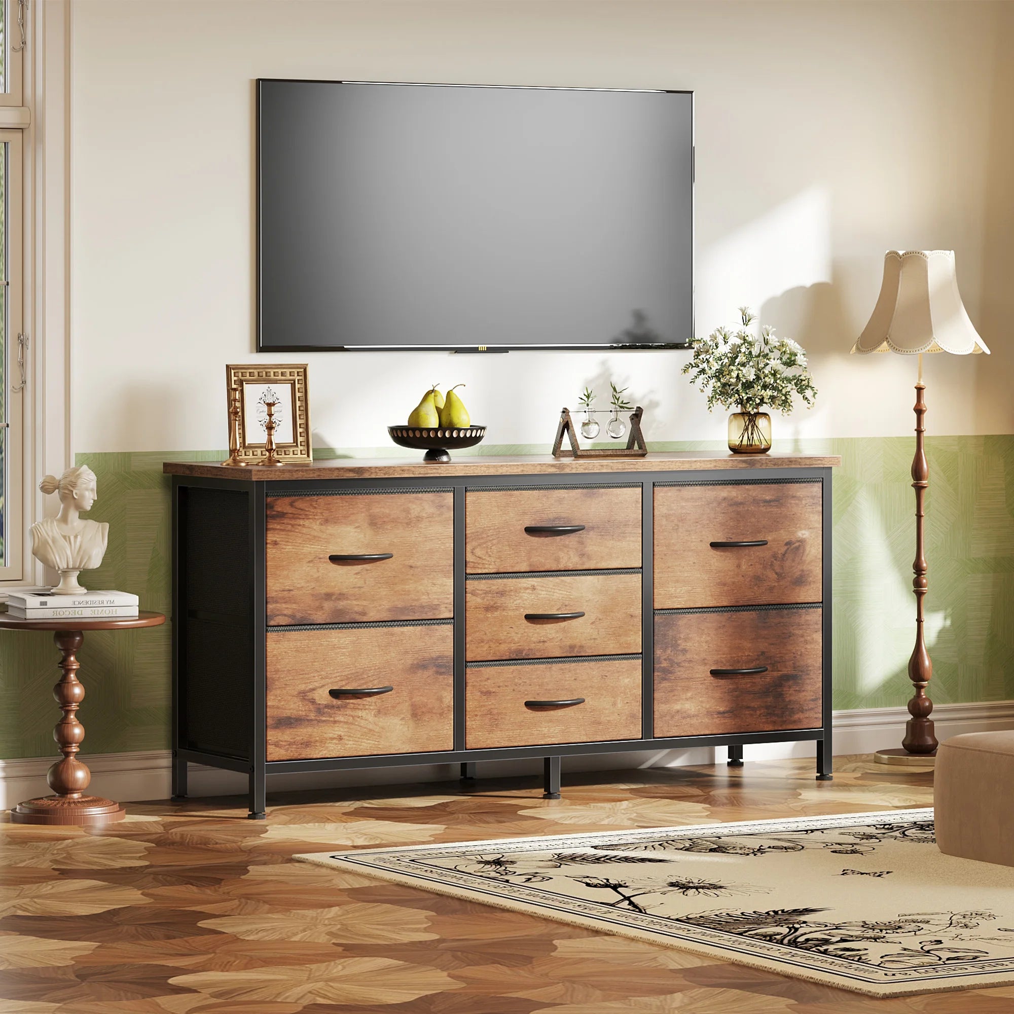 Wood Media/TV Stand with 7 Drawers (32-55 inch TVs)