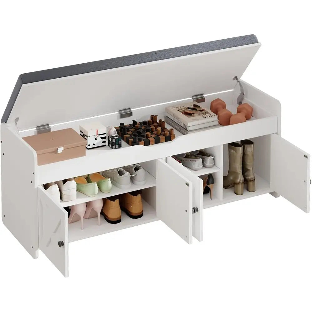 Shoe Storage Bench, 2-Tier with Cushioned Seat, Entryway Bench with Adjustable Shel & Barn Do, 300 lbs acity, 47.2" x