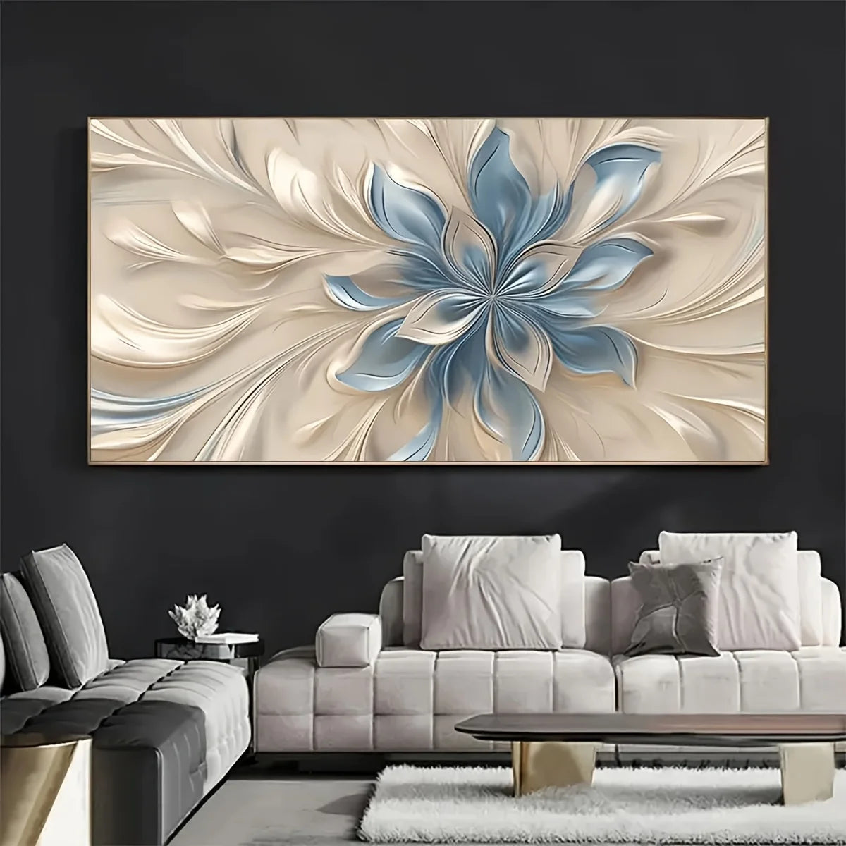 Large Blue and White Floral Canvas Art