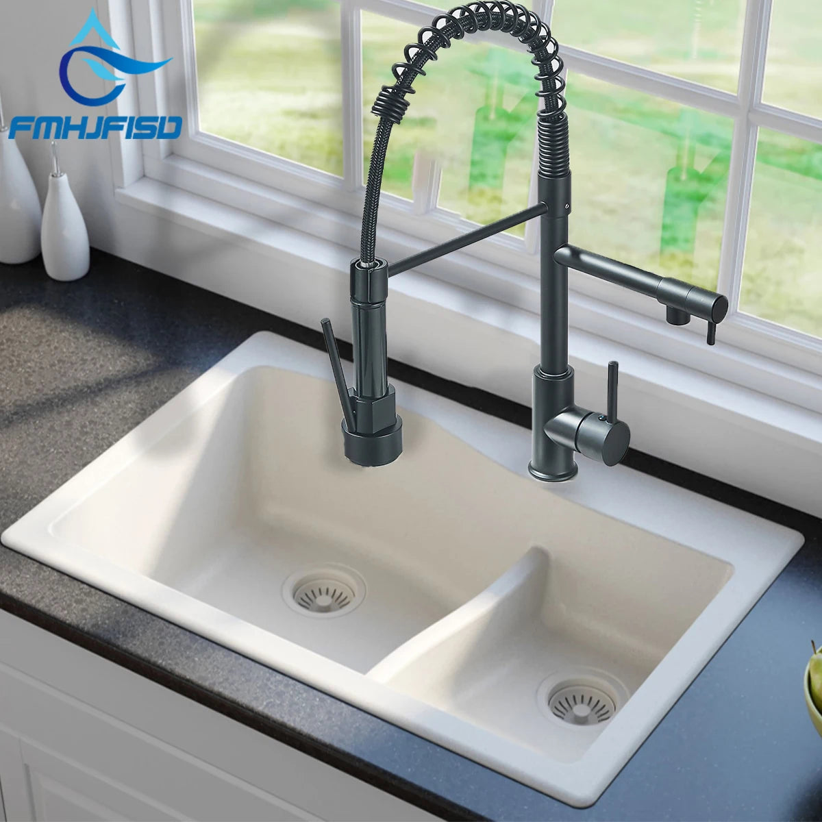 Pull Down Kitchen Faucet with Dual Spout