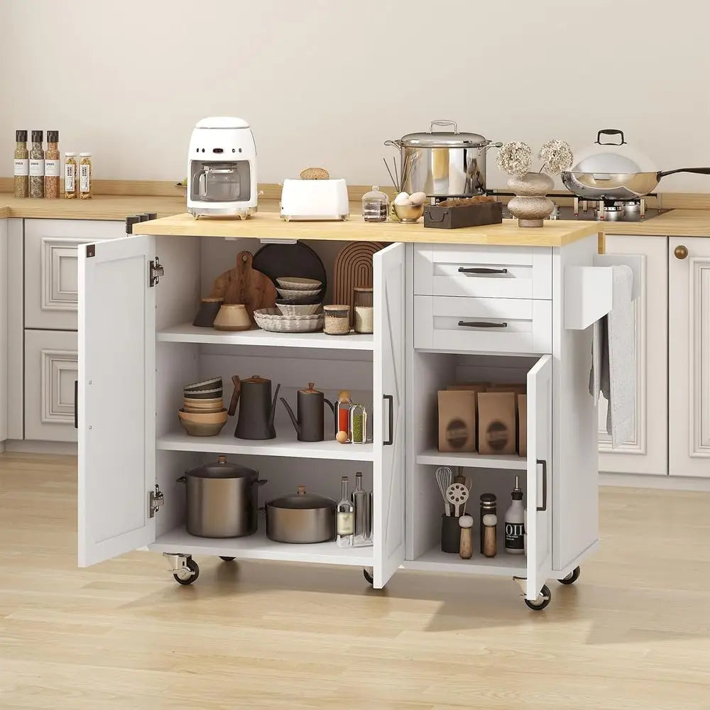 Rolling Kitchen Island On Wheels with Drop Leaf Countertop