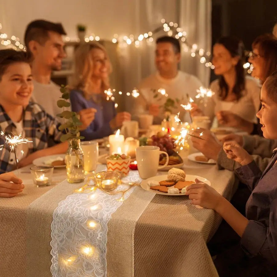 Burlap Table Runner with LED String Lights