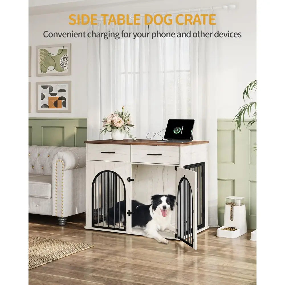 Large Dog Crate Furniture with 2 Storage Drawers