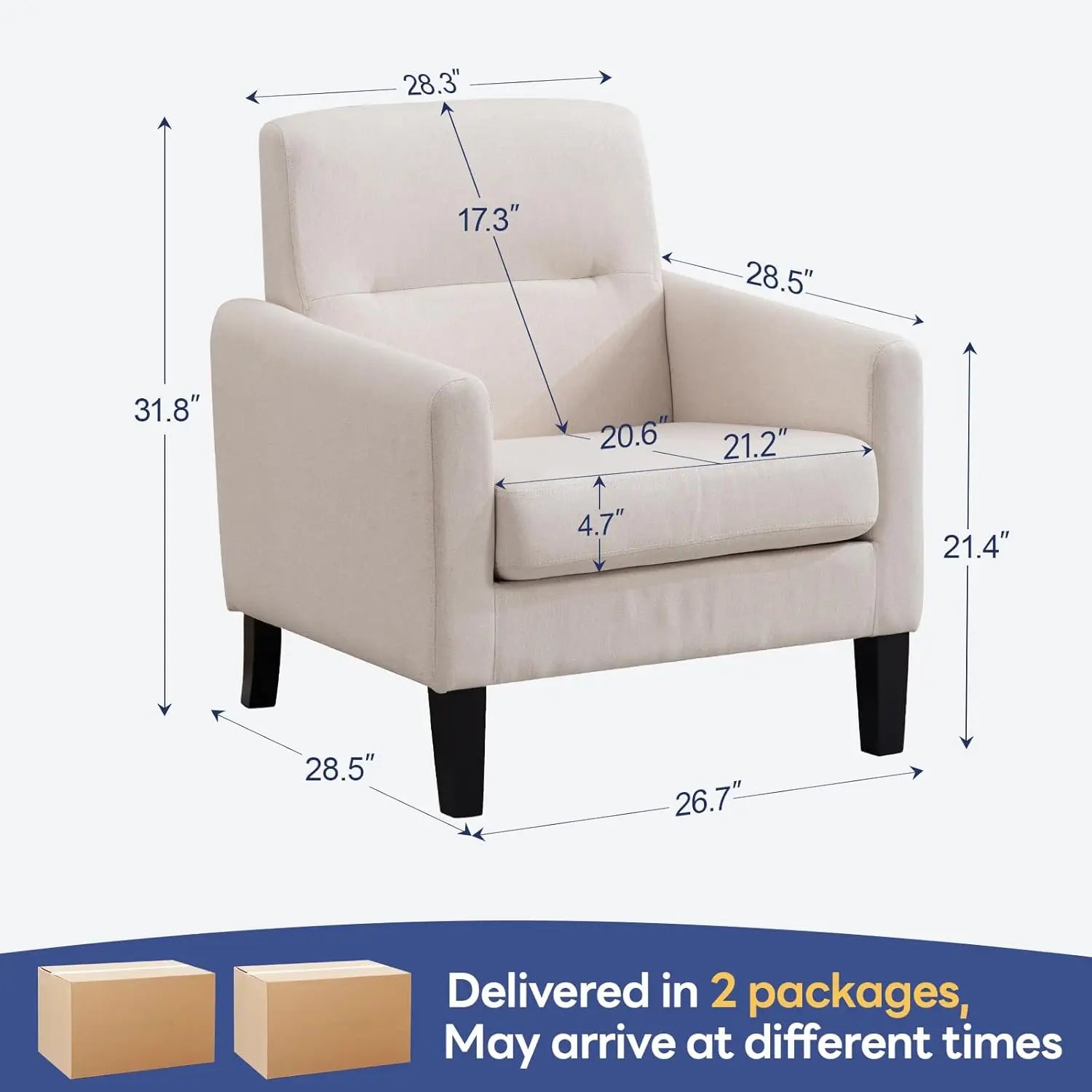 Mid Century Comfy Upholstered Accent Chair (Set of 2)