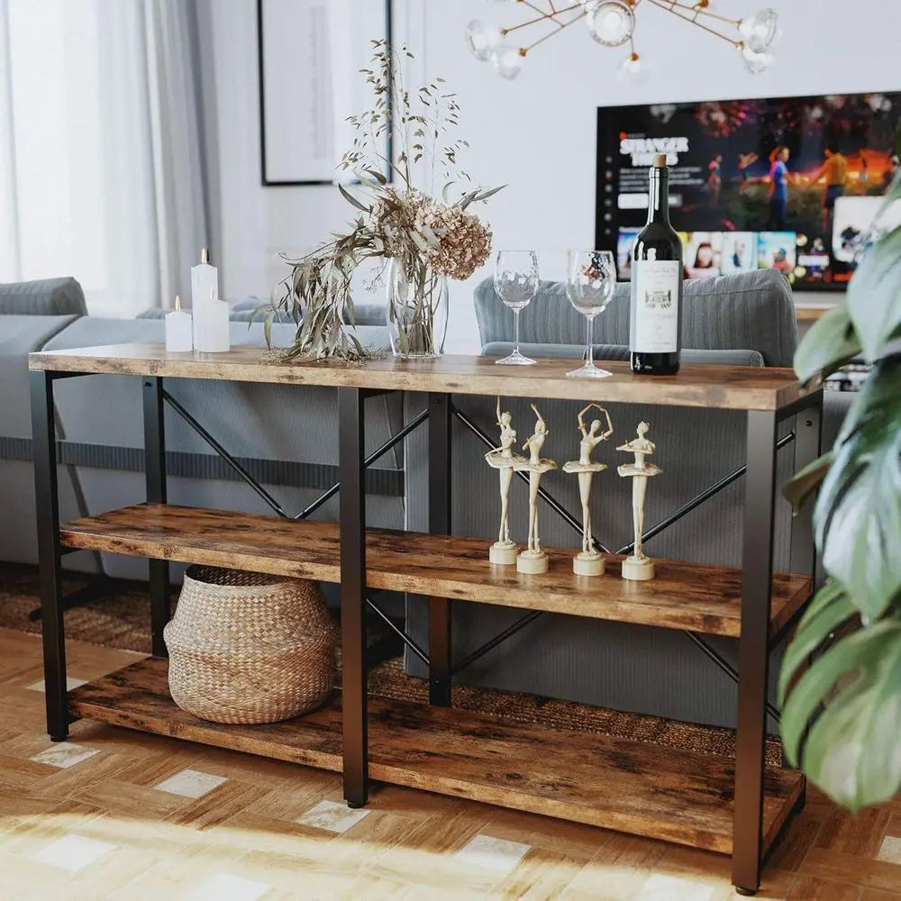 Farmhouse Sofa Table with Storage Shelves
