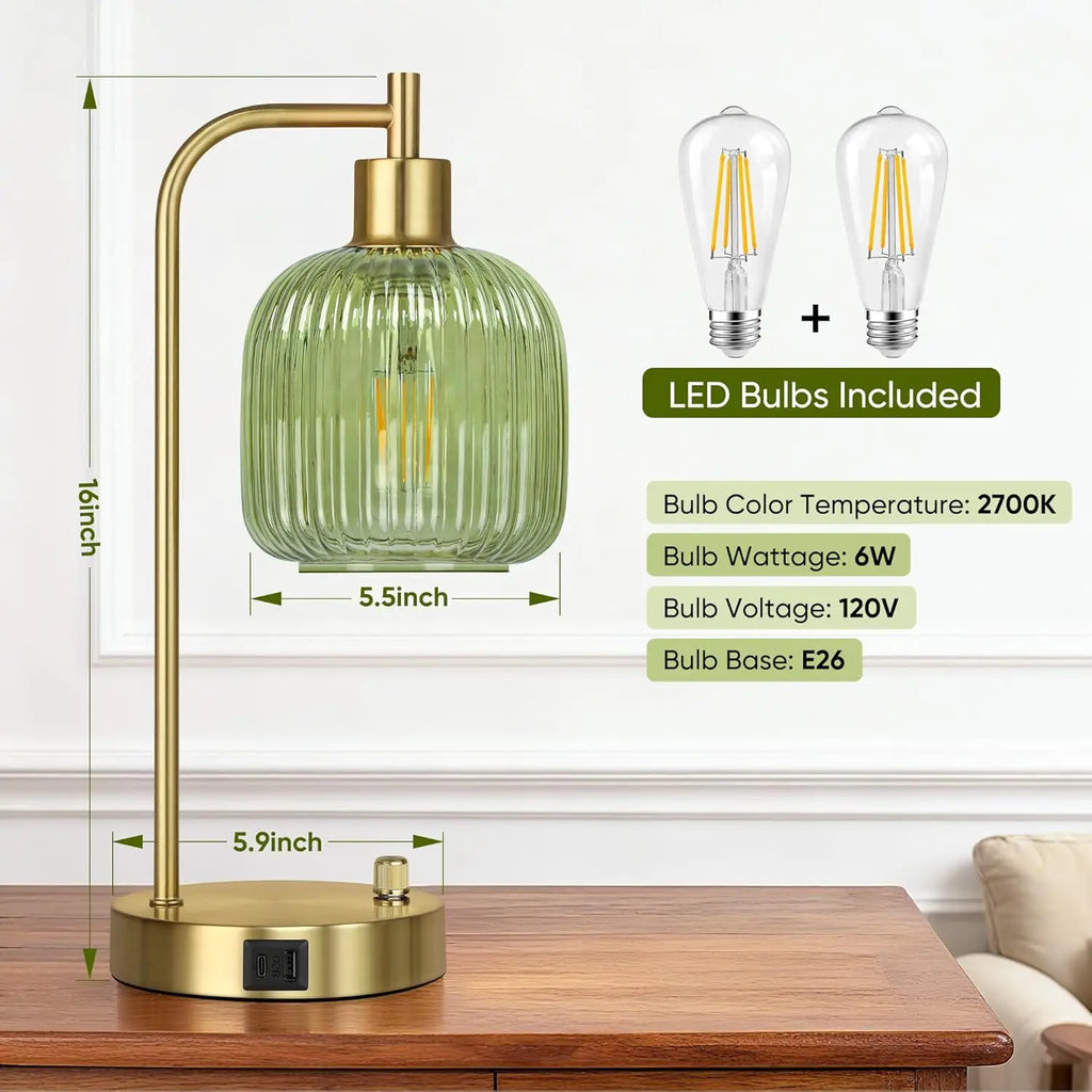 Industrial Green Glass Table Lamp (Set of 2)