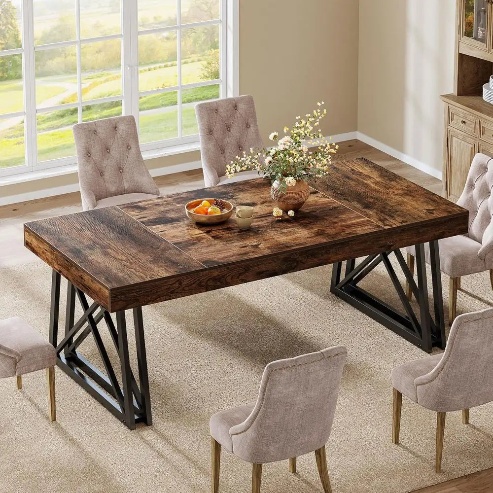 Industrial Dining Table with Metal Legs