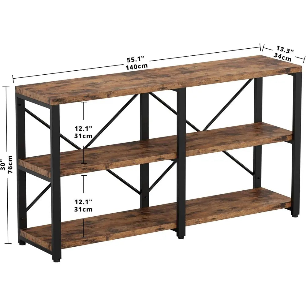 Farmhouse Sofa Table with Storage Shelves