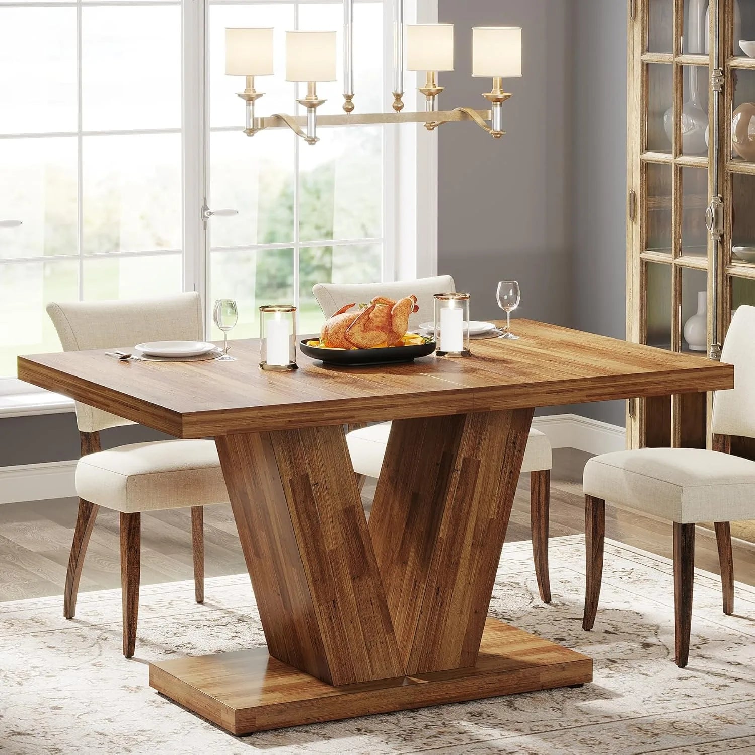 Heavy Duty Pedestal Farmhouse Dining Table