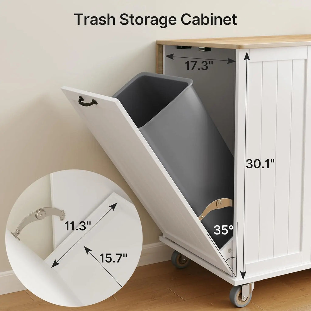 Kitchen Island with Storage and Trash Can Bin