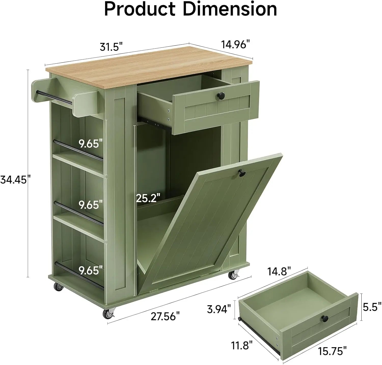 Kitchen Island with Trash Can Cabinet