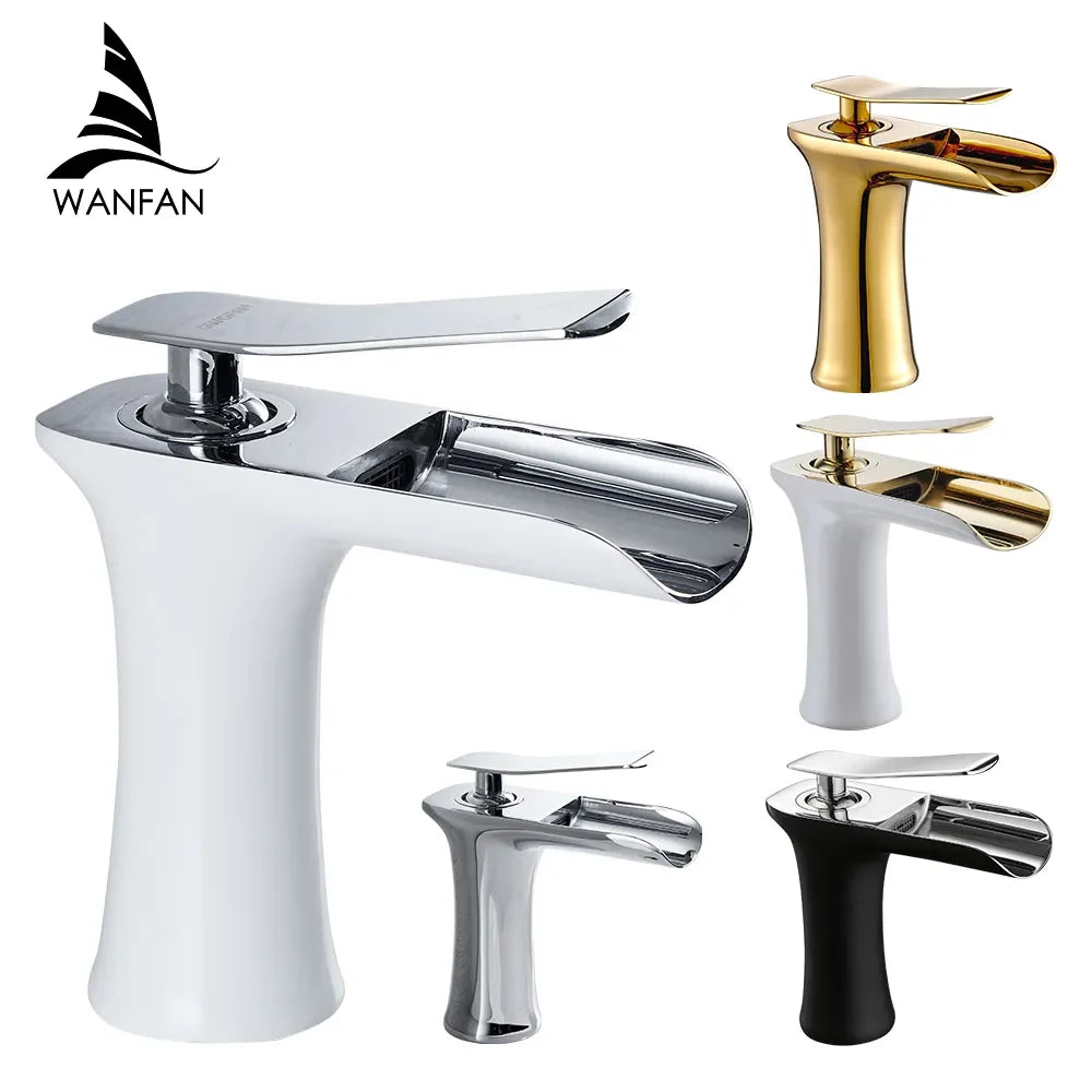 Black Basin Faucets Waterfall Bathroom Faucet Single handle Basin Mixer Tap Bath  Faucet Brass Sink Water Crane Silver 6009