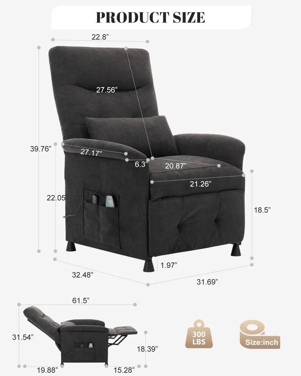 Electric Power Recliner Chair with Heated Massage and Vibration