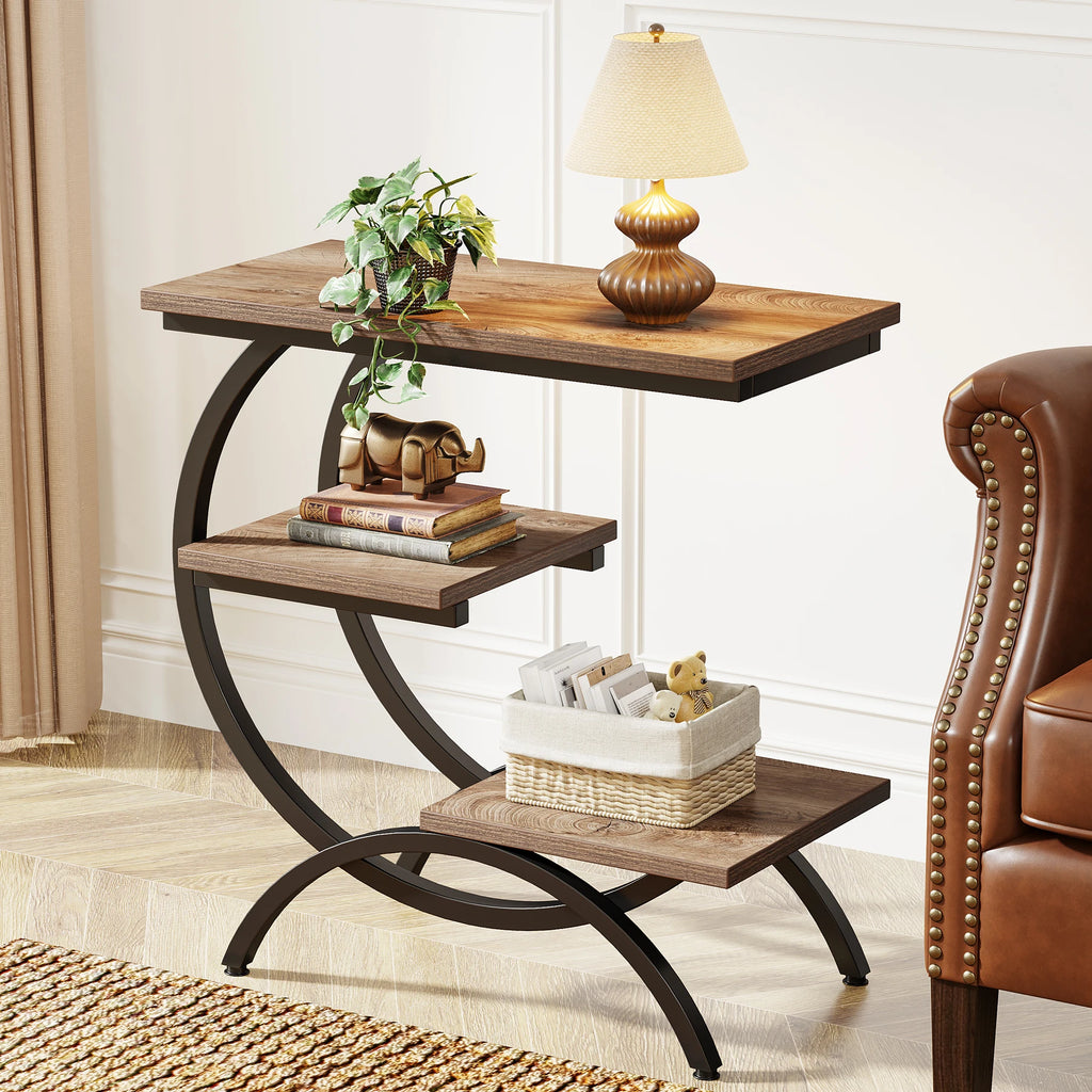 Industrial C-Shaped End Table