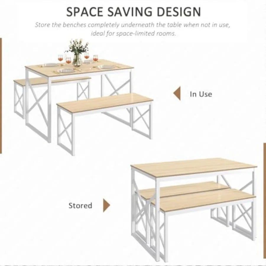 Steel Frame Wood-Grain Dinette Set for Breakfast Nook